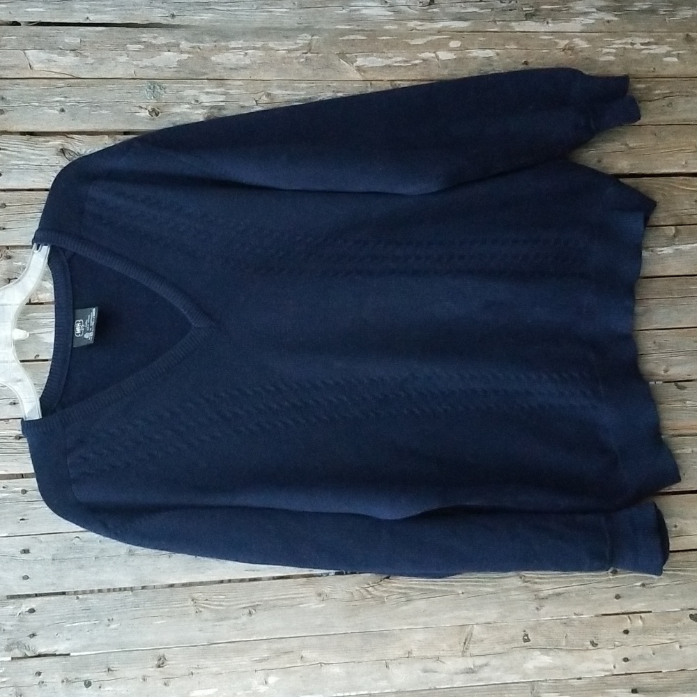 VINTAGE NAVY BLUE V NECK MR H 100% WOOL SWEATER 50 CHEST/BUST XXL
